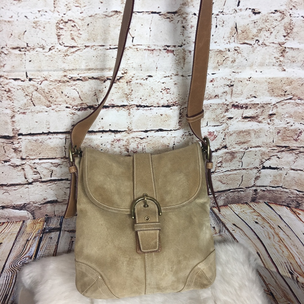 COACH LT TAN Suede CROSS BODY HANDBAG (D05Q-9482)